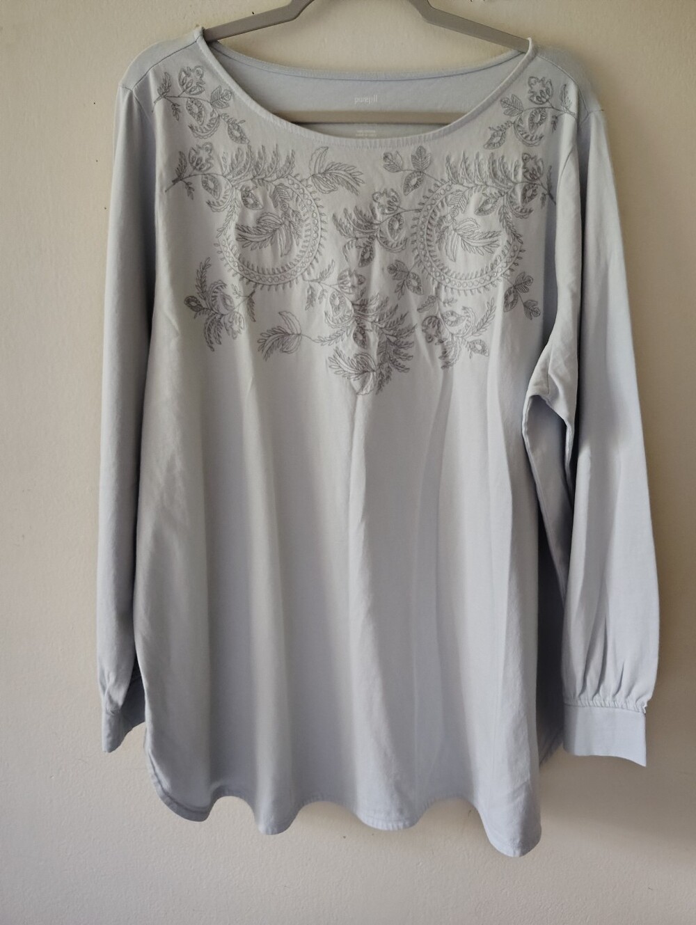 J. Jill Pure Jill Embroidered Neckline Tunic Top 2X Plus Blue Boho Casual Flowy